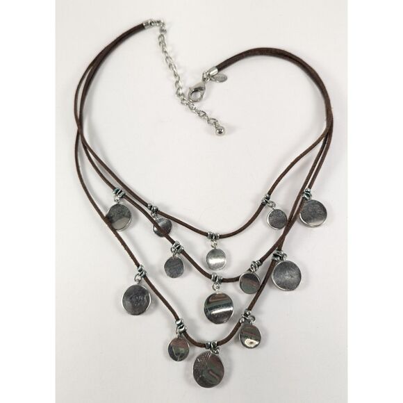 Chico's Multi Strand Disc's on Leather Necklace - Picture 6 of 11
